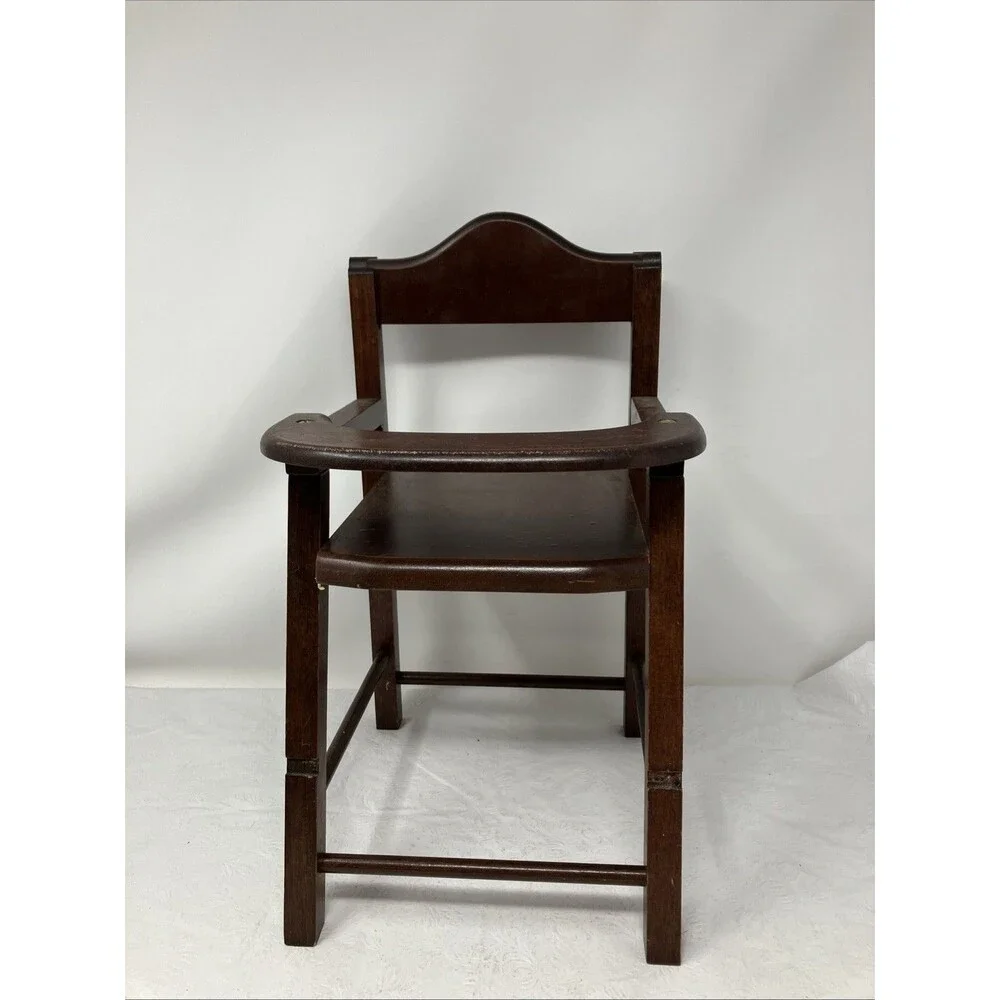 VTG Doll Chair HighChair Solid Wood Brown 15x8x9” Large